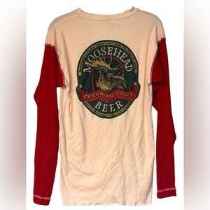Vintage Moosehead Beer Henley Shirt Long Sleeve Red White